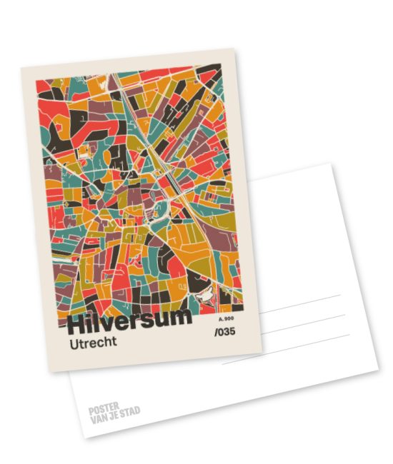 Plattegrond poster Licht Hilversum mozaiek stl 07 mockup A6 schaduw voor en achter | Funky Fellow