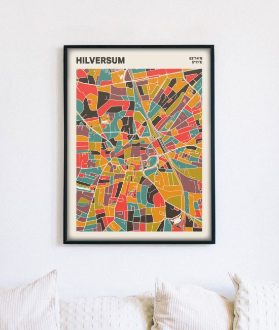 Plattegrond poster Licht Hilversum mozaiek stl 07 mockup lijst muur bank 02 | Funky Fellow
