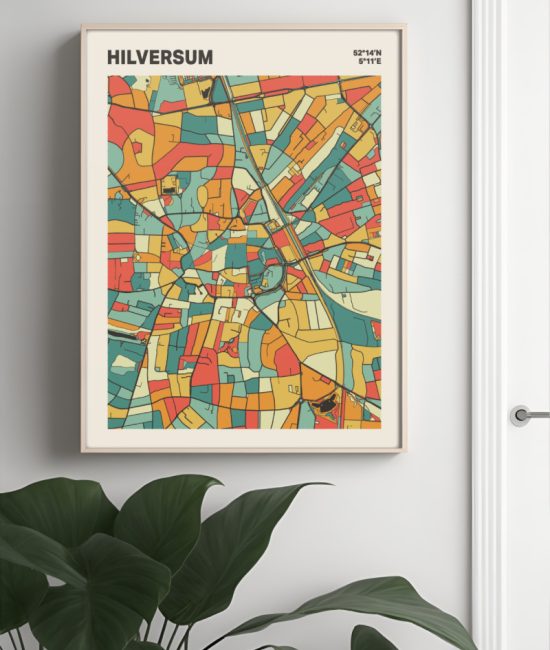 Plattegrond poster Licht Hilversum mozaiek stl 08 Mockup muur plant lijst 04 | Funky Fellow