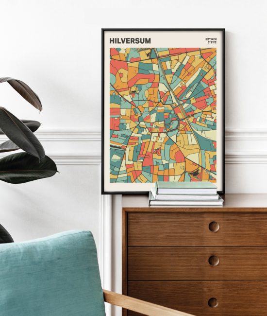 Plattegrond poster Licht Hilversum mozaiek stl 08 Mockup stoel kast lijst 03 | Funky Fellow