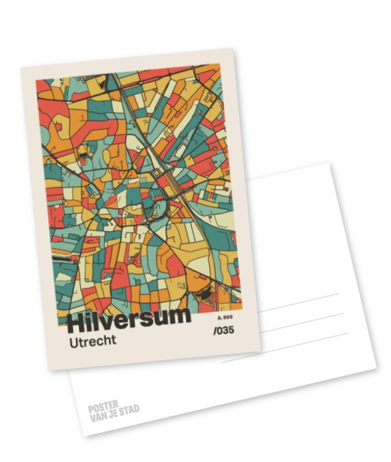 Plattegrond poster Licht Hilversum mozaiek stl 08 mockup A6 schaduw voor en achter | Funky Fellow