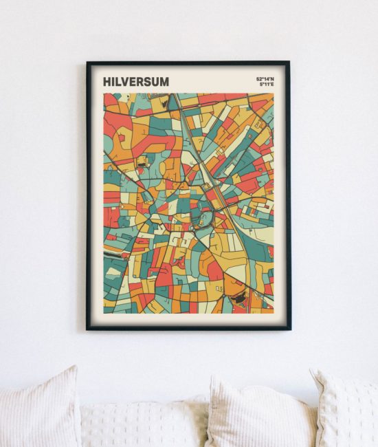 Plattegrond poster Licht Hilversum mozaiek stl 08 mockup lijst muur bank 02 | Funky Fellow