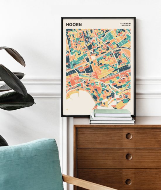 Plattegrond poster Licht Hoorn mozaiek stl 01 Mockup stoel kast lijst 03 | Funky Fellow