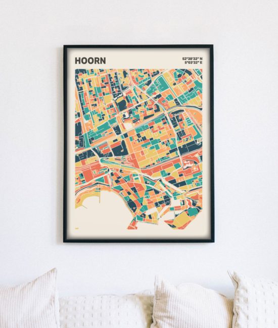 Plattegrond poster Licht Hoorn mozaiek stl 01 mockup lijst muur bank 02 | Funky Fellow