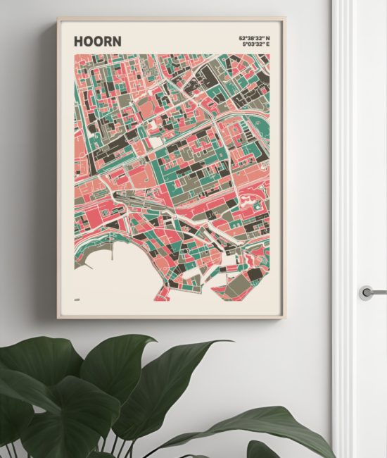 Plattegrond poster Licht Hoorn mozaiek stl 02 Mockup muur plant lijst 04 | Funky Fellow