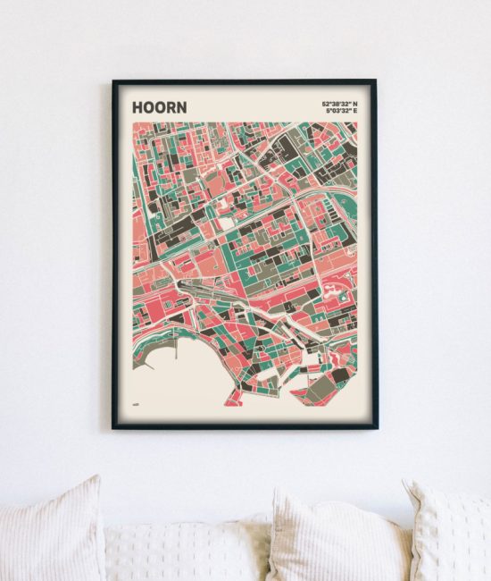 Plattegrond poster Licht Hoorn mozaiek stl 02 mockup lijst muur bank 02 | Funky Fellow