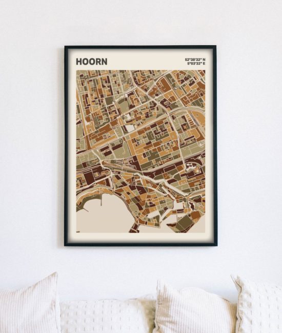 Plattegrond poster Licht Hoorn mozaiek stl 03 mockup lijst muur bank 02 | Funky Fellow