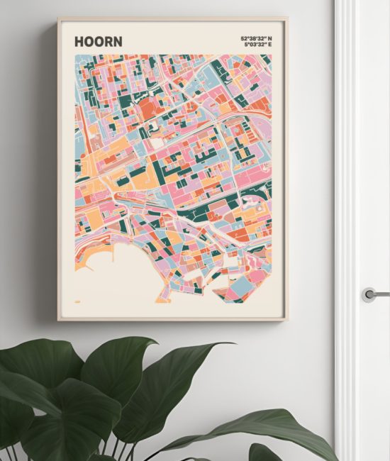 Plattegrond poster Licht Hoorn mozaiek stl 04 Mockup muur plant lijst 04 | Funky Fellow