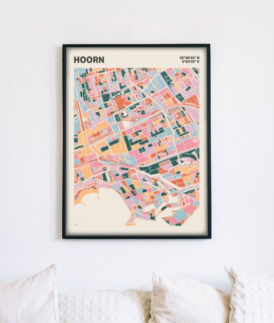 Plattegrond poster Licht Hoorn mozaiek stl 04 mockup lijst muur bank 02 | Funky Fellow