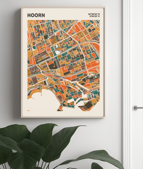 Plattegrond poster Licht Hoorn mozaiek stl 06 Mockup muur plant lijst 04 | Funky Fellow