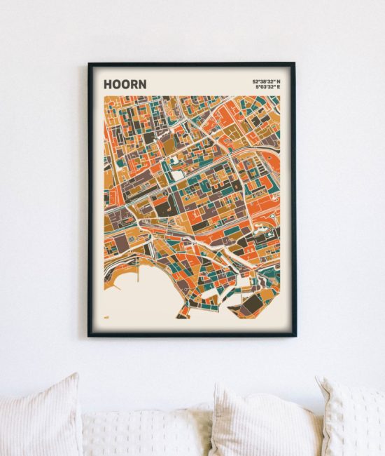 Plattegrond poster Licht Hoorn mozaiek stl 06 mockup lijst muur bank 02 | Funky Fellow