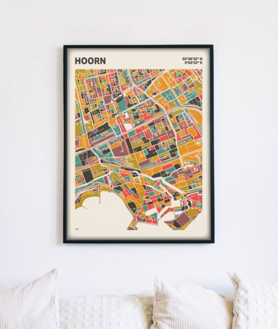 Plattegrond poster Licht Hoorn mozaiek stl 07 mockup lijst muur bank 02 | Funky Fellow