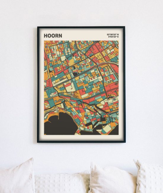 Plattegrond poster Licht Hoorn mozaiek stl 08 mockup lijst muur bank 02 | Funky Fellow