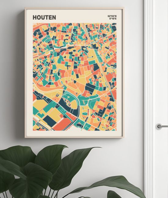 Plattegrond poster Licht Houten mozaiek stl 01 Mockup muur plant lijst 04 | Funky Fellow