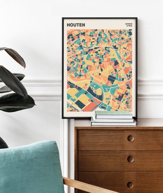 Plattegrond poster Licht Houten mozaiek stl 01 Mockup stoel kast lijst 03 | Funky Fellow