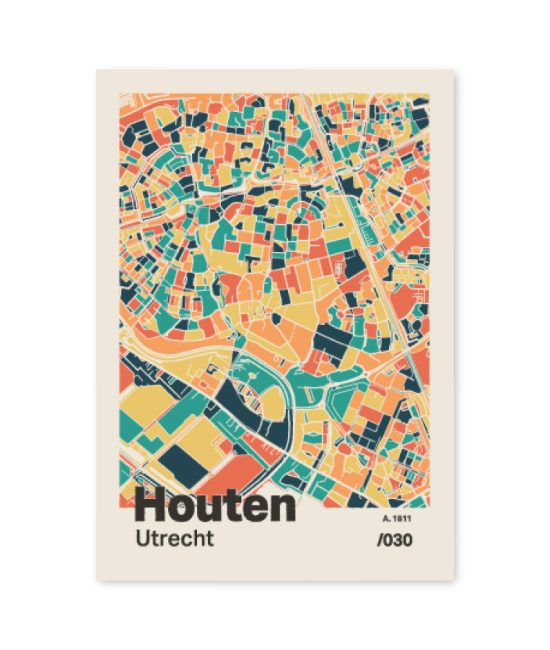 Plattegrond poster Licht Houten mozaiek stl 01 mockup A6 schaduw voorkant | Funky Fellow
