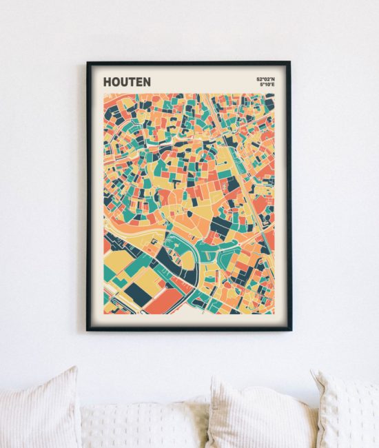 Plattegrond poster Licht Houten mozaiek stl 01 mockup lijst muur bank 02 | Funky Fellow