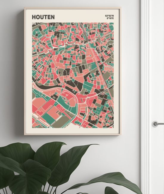 Plattegrond poster Licht Houten mozaiek stl 02 Mockup muur plant lijst 04 | Funky Fellow