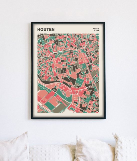 Plattegrond poster Licht Houten mozaiek stl 02 mockup lijst muur bank 02 | Funky Fellow