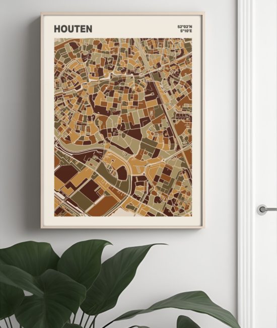 Plattegrond poster Licht Houten mozaiek stl 03 Mockup muur plant lijst 04 | Funky Fellow