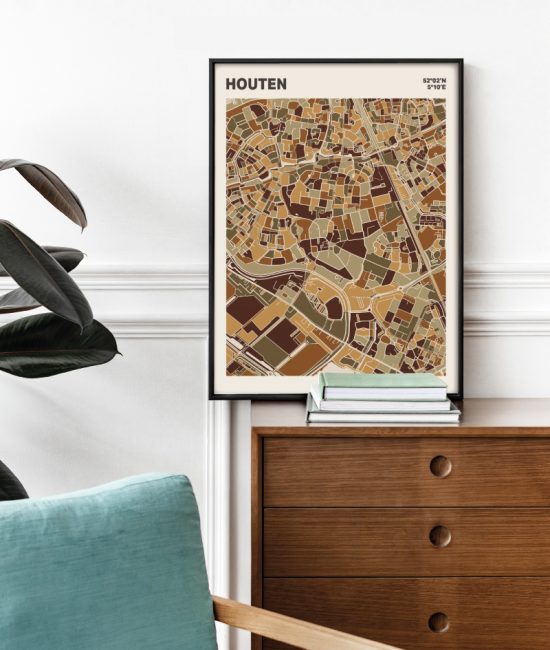 Plattegrond poster Licht Houten mozaiek stl 03 Mockup stoel kast lijst 03 | Funky Fellow
