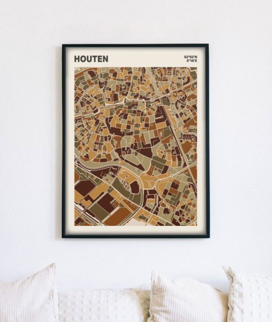 Plattegrond poster Licht Houten mozaiek stl 03 mockup lijst muur bank 02 | Funky Fellow