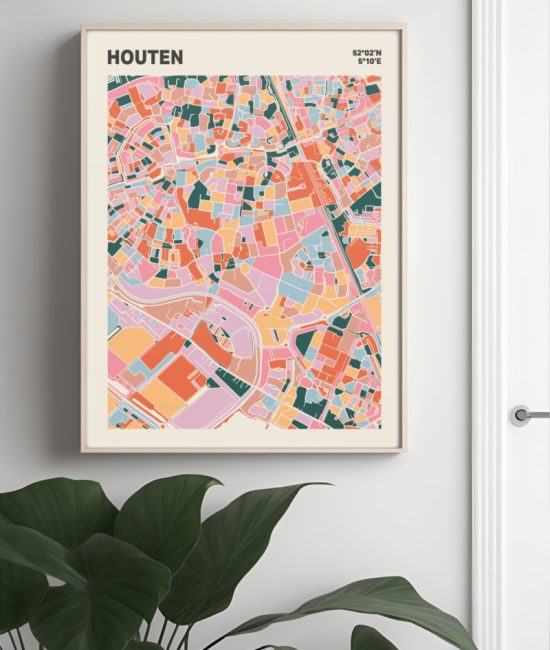 Plattegrond poster Licht Houten mozaiek stl 04 Mockup muur plant lijst 04 | Funky Fellow