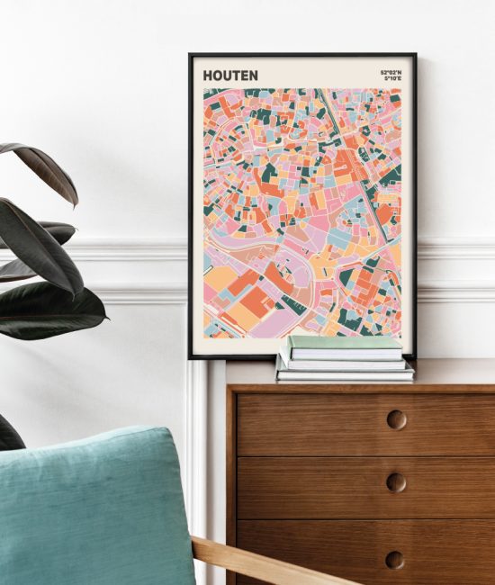 Plattegrond poster Licht Houten mozaiek stl 04 Mockup stoel kast lijst 03 | Funky Fellow