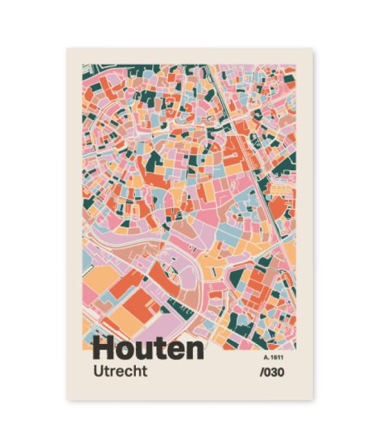 Plattegrond poster Licht Houten mozaiek stl 04 mockup A6 schaduw voorkant | Funky Fellow