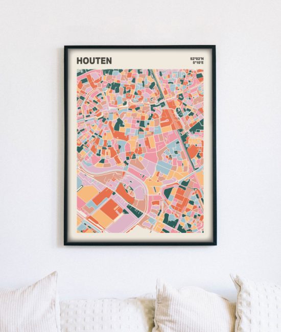 Plattegrond poster Licht Houten mozaiek stl 04 mockup lijst muur bank 02 | Funky Fellow