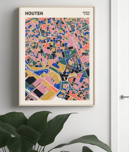 Plattegrond poster Licht Houten mozaiek stl 05 Mockup muur plant lijst 04 | Funky Fellow