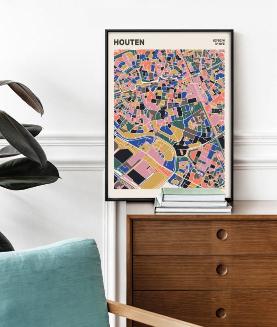 Plattegrond poster Licht Houten mozaiek stl 05 Mockup stoel kast lijst 03 | Funky Fellow