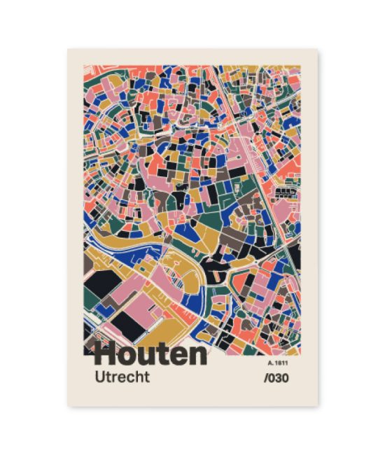 Plattegrond poster Licht Houten mozaiek stl 05 mockup A6 schaduw voorkant | Funky Fellow