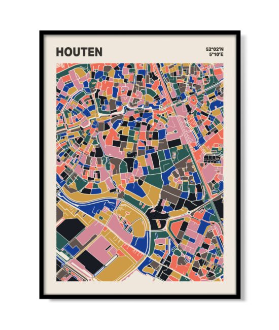 Plattegrond poster Licht Houten mozaiek stl 05 mockup lijst 05 | Funky Fellow