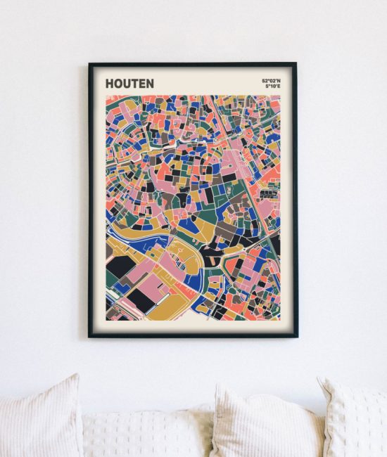 Plattegrond poster Licht Houten mozaiek stl 05 mockup lijst muur bank 02 | Funky Fellow