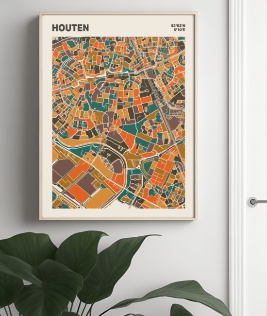 Plattegrond poster Licht Houten mozaiek stl 06 Mockup muur plant lijst 04 | Funky Fellow