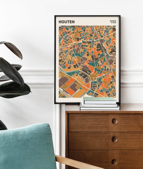 Plattegrond poster Licht Houten mozaiek stl 06 Mockup stoel kast lijst 03 | Funky Fellow