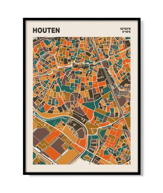 Plattegrond poster Licht Houten mozaiek stl 06 mockup lijst 05 | Funky Fellow