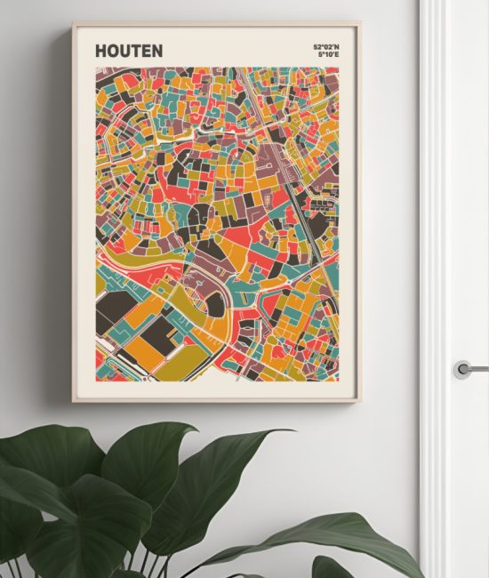 Plattegrond poster Licht Houten mozaiek stl 07 Mockup muur plant lijst 04 | Funky Fellow