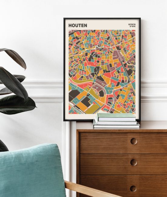 Plattegrond poster Licht Houten mozaiek stl 07 Mockup stoel kast lijst 03 | Funky Fellow