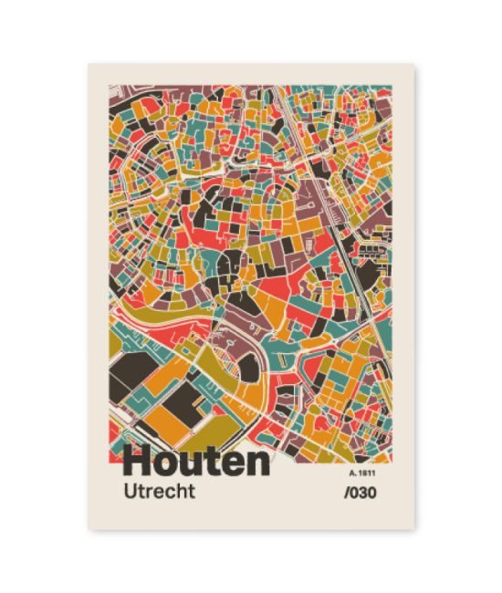 Plattegrond poster Licht Houten mozaiek stl 07 mockup A6 schaduw voorkant | Funky Fellow
