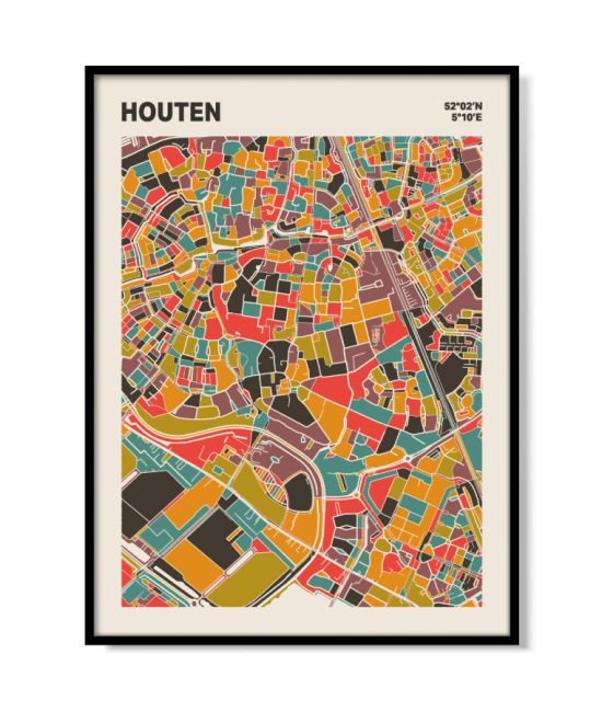 Plattegrond poster Licht Houten mozaiek stl 07 mockup lijst 05 | Funky Fellow