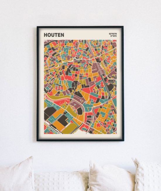 Plattegrond poster Licht Houten mozaiek stl 07 mockup lijst muur bank 02 | Funky Fellow
