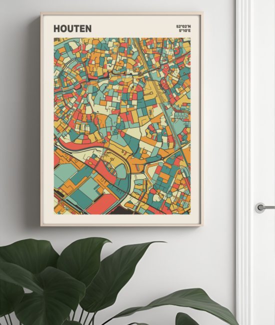 Plattegrond poster Licht Houten mozaiek stl 08 Mockup muur plant lijst 04 | Funky Fellow
