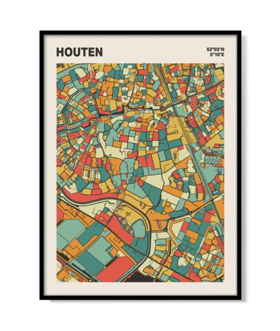 Plattegrond poster Licht Houten mozaiek stl 08 mockup lijst 05 | Funky Fellow