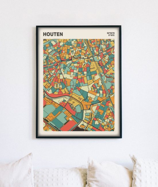 Plattegrond poster Licht Houten mozaiek stl 08 mockup lijst muur bank 02 | Funky Fellow