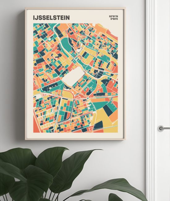 Plattegrond poster Licht IJsselstein mozaiek stl 01 Mockup muur plant lijst 04 | Funky Fellow