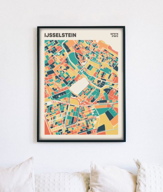Plattegrond poster Licht IJsselstein mozaiek stl 01 mockup lijst muur bank 02 | Funky Fellow