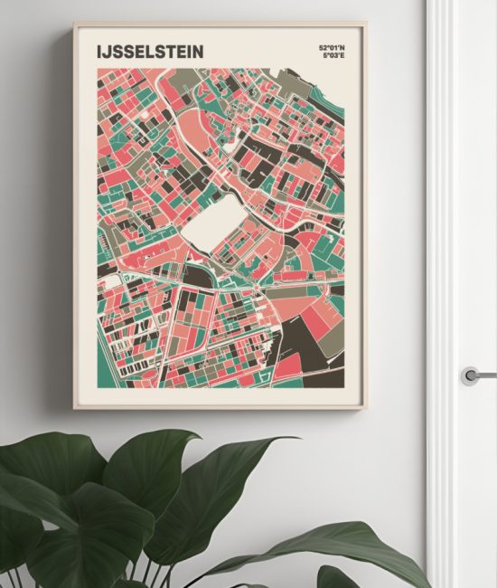 Plattegrond poster Licht IJsselstein mozaiek stl 02 Mockup muur plant lijst 04 | Funky Fellow