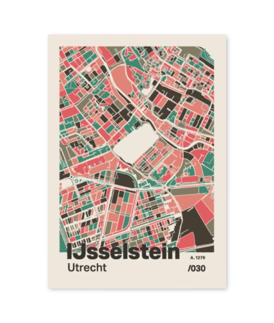 Plattegrond poster Licht IJsselstein mozaiek stl 02 mockup A6 schaduw voorkant | Funky Fellow